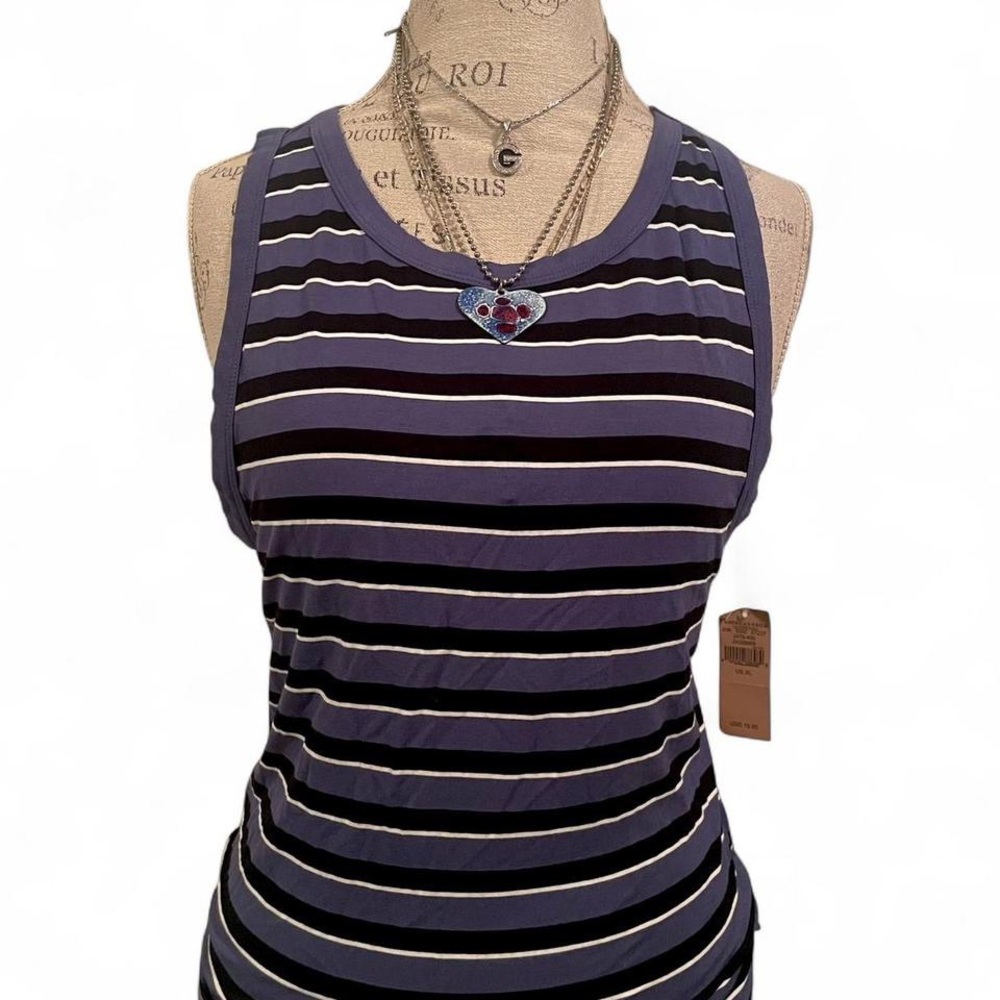 NWT 2016 American Eagle Outfitters Black/Blue/White Striped Tank • SIZE - XL